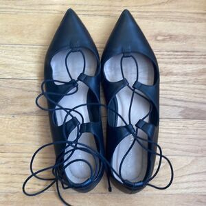 Loeffler Randall black lace up pointed toe flare sz 9B minor scuffs at toe shown